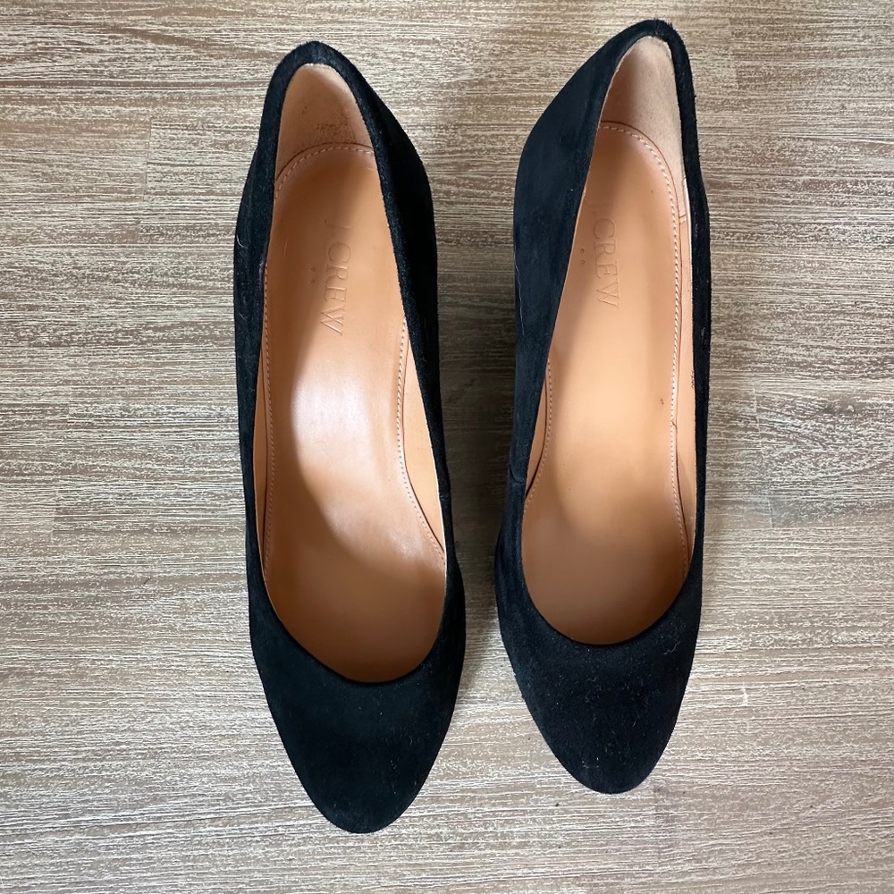 J Crew Sylvia black suede wedges